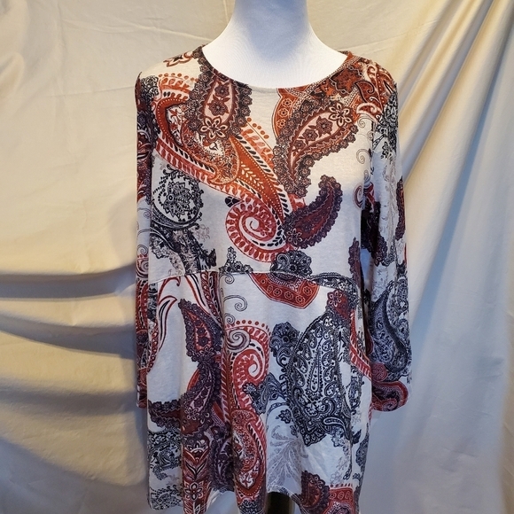 Chico's Swoop Neck Long Sleeves Paisley Top SZ Medium - Picture 1 of 8